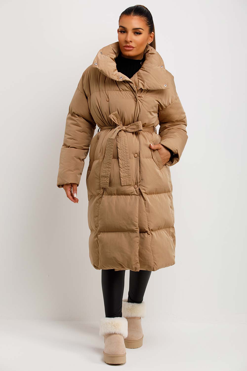 Ainara | Women’s long padded puffer coat with waist belt