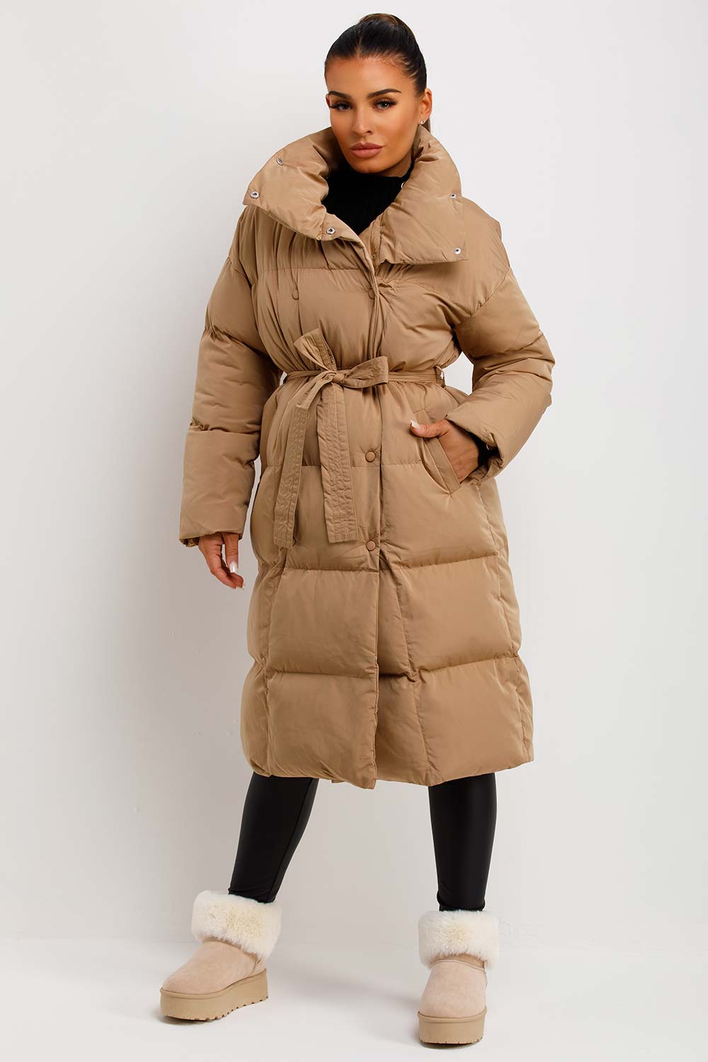 Ainara | Women’s long padded puffer coat with waist belt