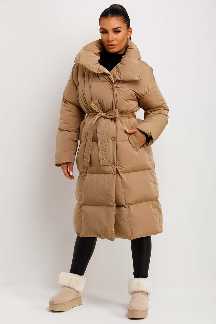 Ainara | Women’s long padded puffer coat with waist belt