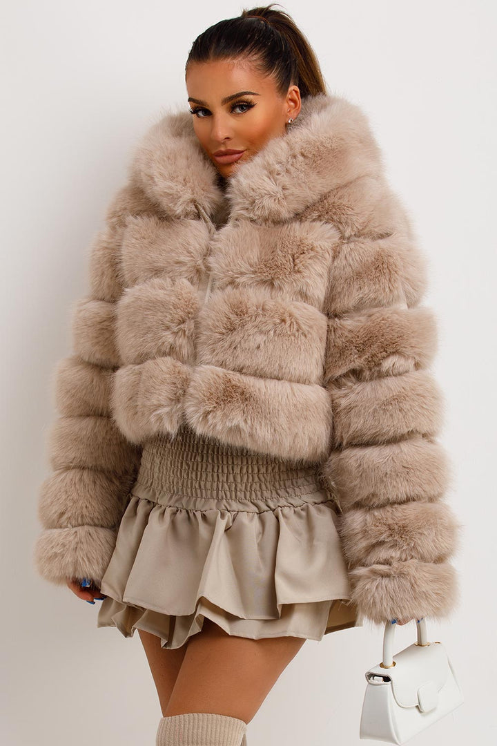 Karla | Women’s plush faux fur hooded cropped jacket