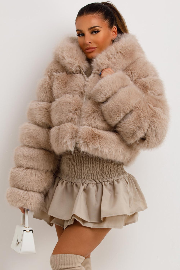Karla | Women’s plush faux fur hooded cropped jacket