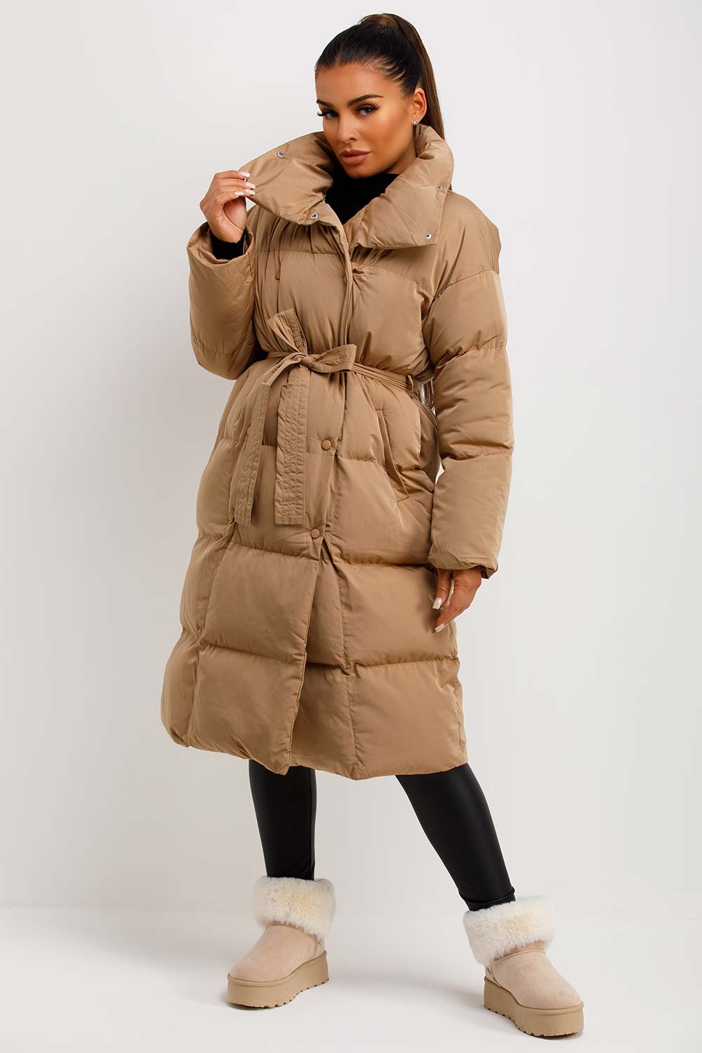 Ainara | Women’s long padded puffer coat with waist belt
