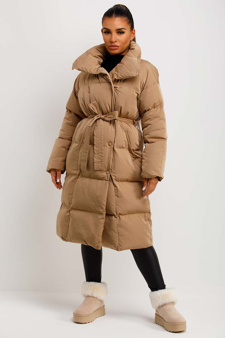 Ainara | Women’s long padded puffer coat with waist belt