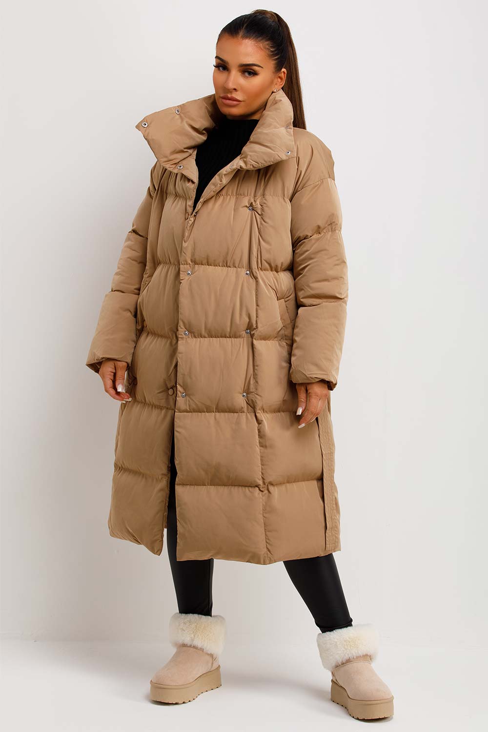 Ainara | Women’s long padded puffer coat with waist belt