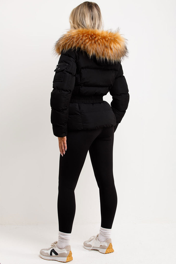 Lucille | Women’s belted faux fur hooded puffer jacket