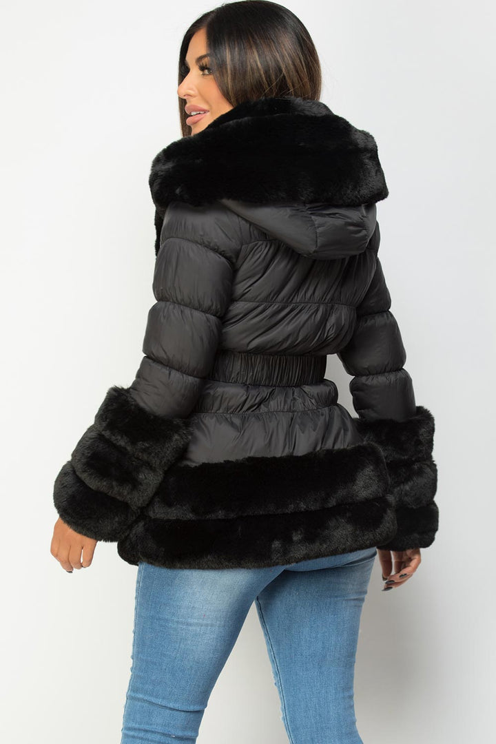 Estelle | Women’s luxe faux fur trim belted puffer jacket