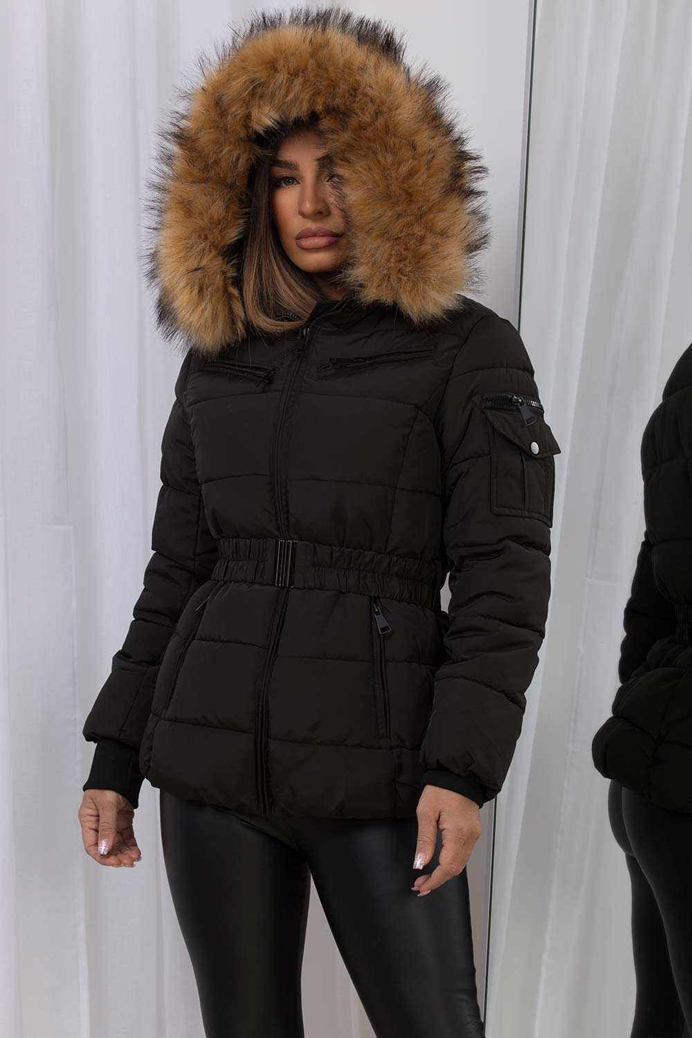 Lucille | Women’s belted faux fur hooded puffer jacket