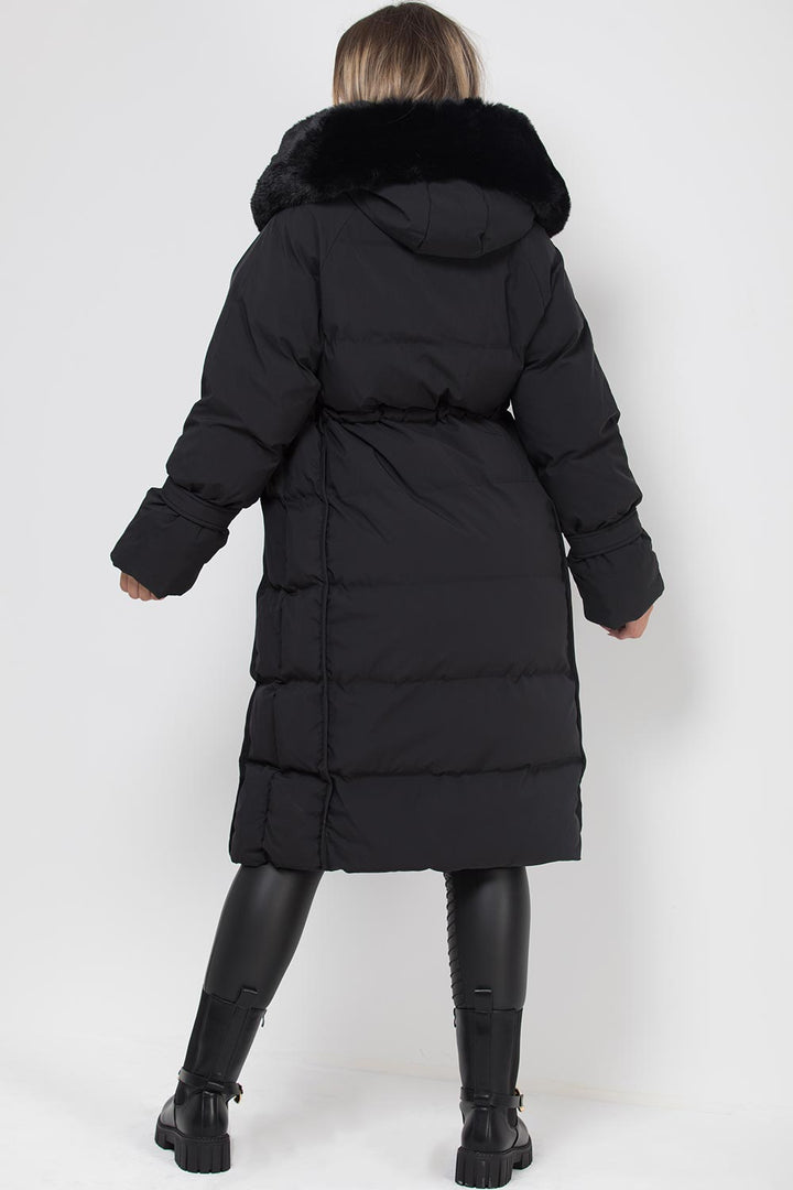 Flora | Women’s longline faux fur hood puffer coat