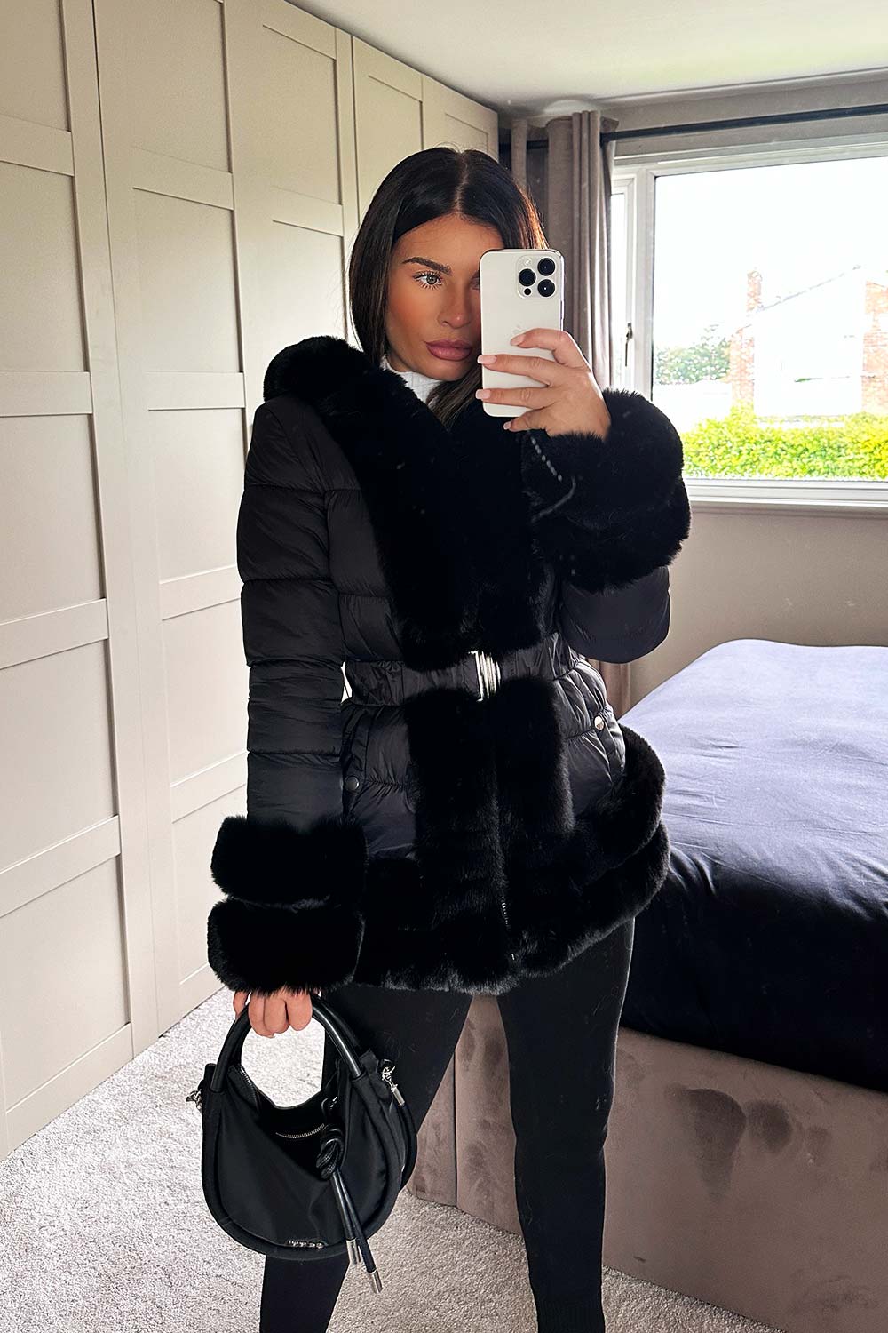 Estelle | Women’s luxe faux fur trim belted puffer jacket