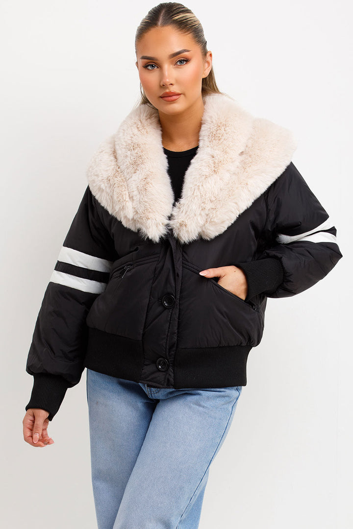 Zora | Women’s faux fur collar aviator bomber jacket