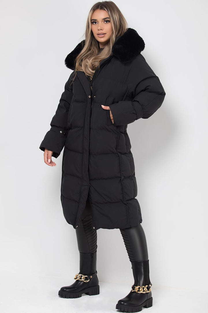 Flora | Women’s longline faux fur hood puffer coat