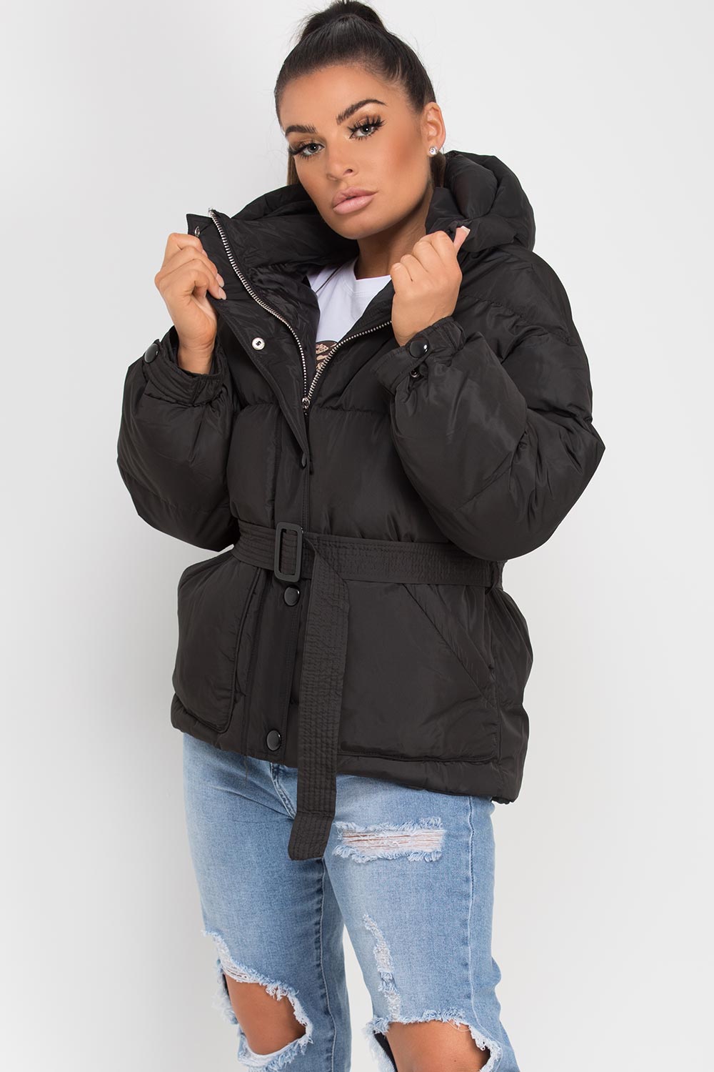 Danielle | Women’s hooded puffer jacket with belt