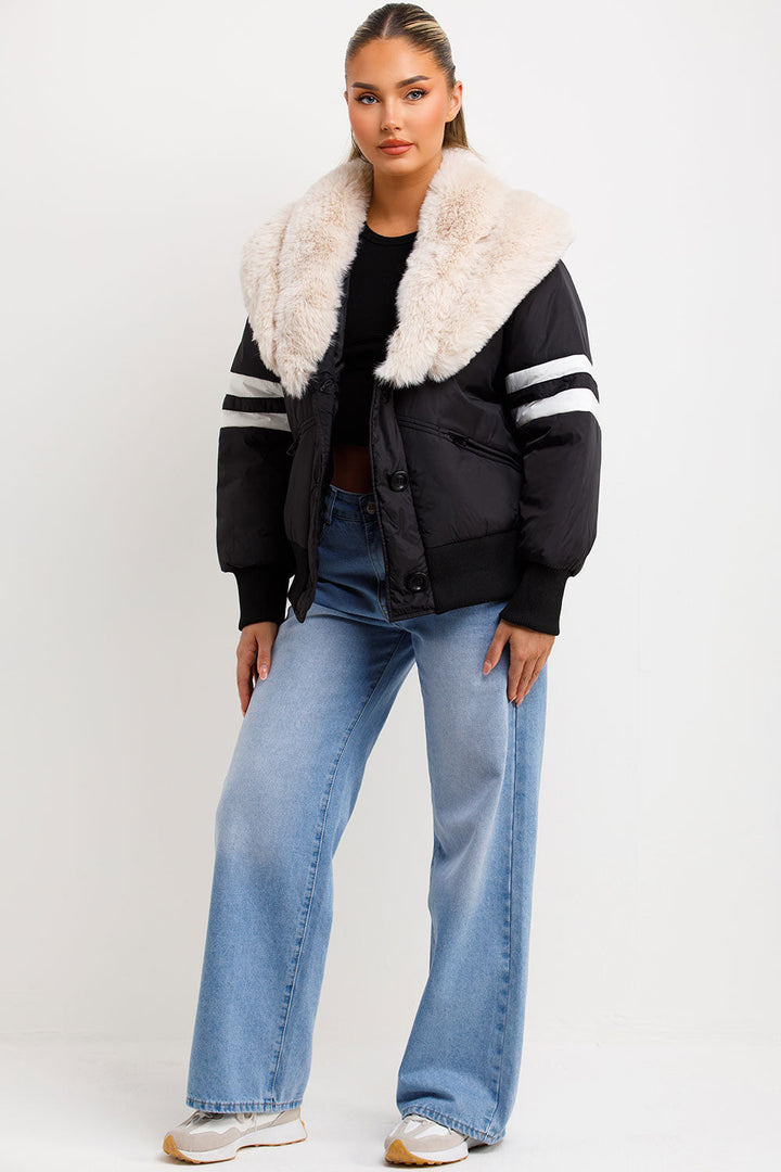 Zora | Women’s faux fur collar aviator bomber jacket