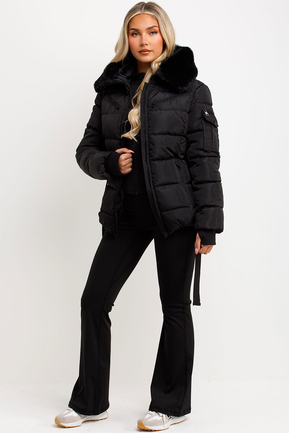 Jane | Women’s belted faux fur hooded puffer jacket