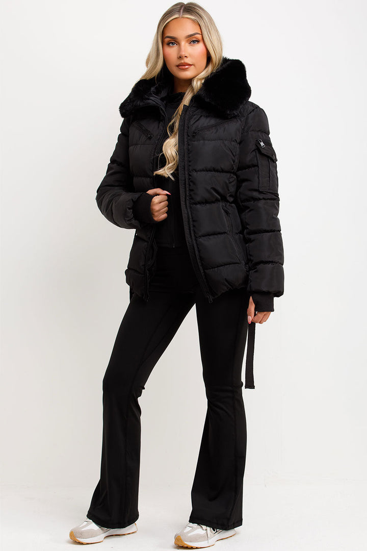 Jane | Women’s belted faux fur hooded puffer jacket