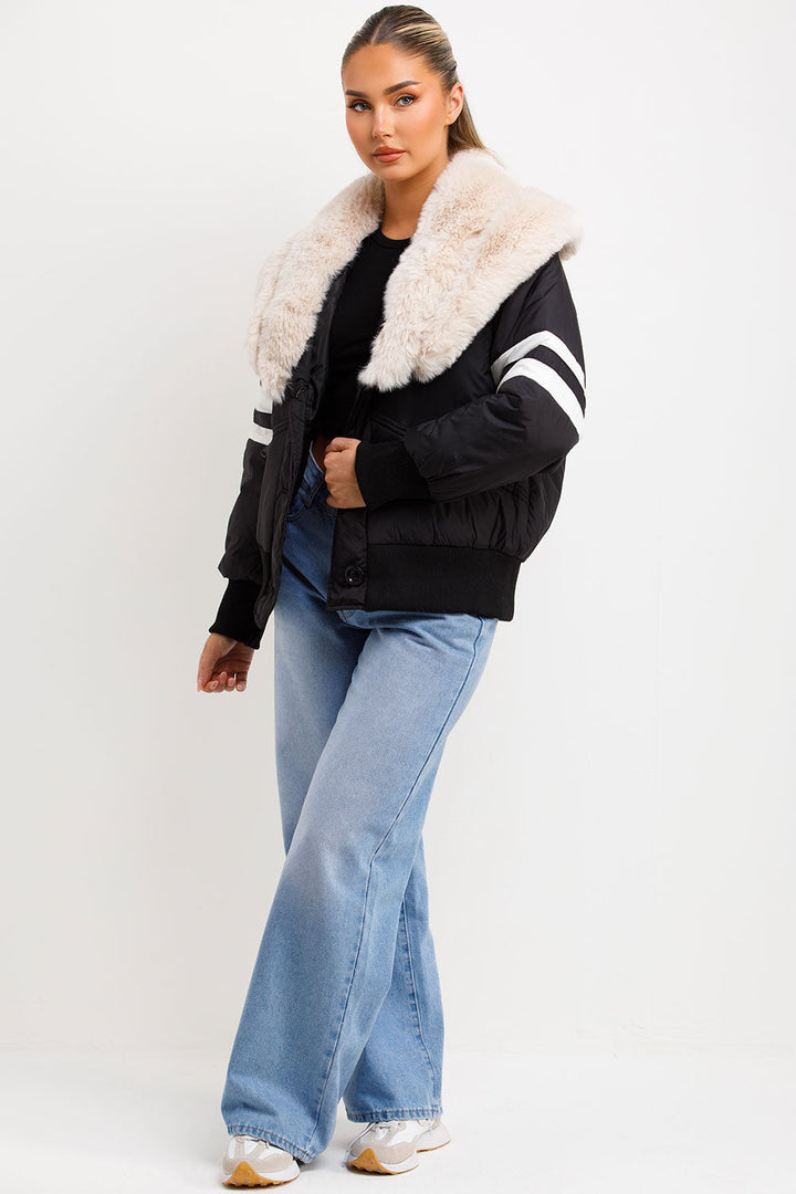 Zora | Women’s faux fur collar aviator bomber jacket