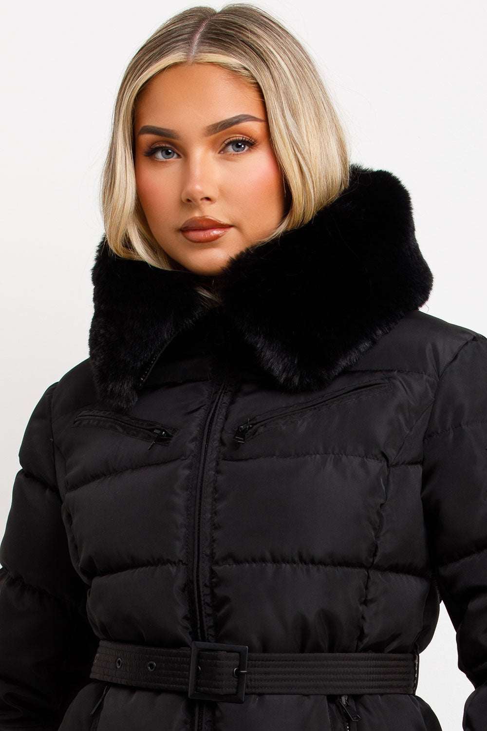 Jane | Women’s belted faux fur hooded puffer jacket