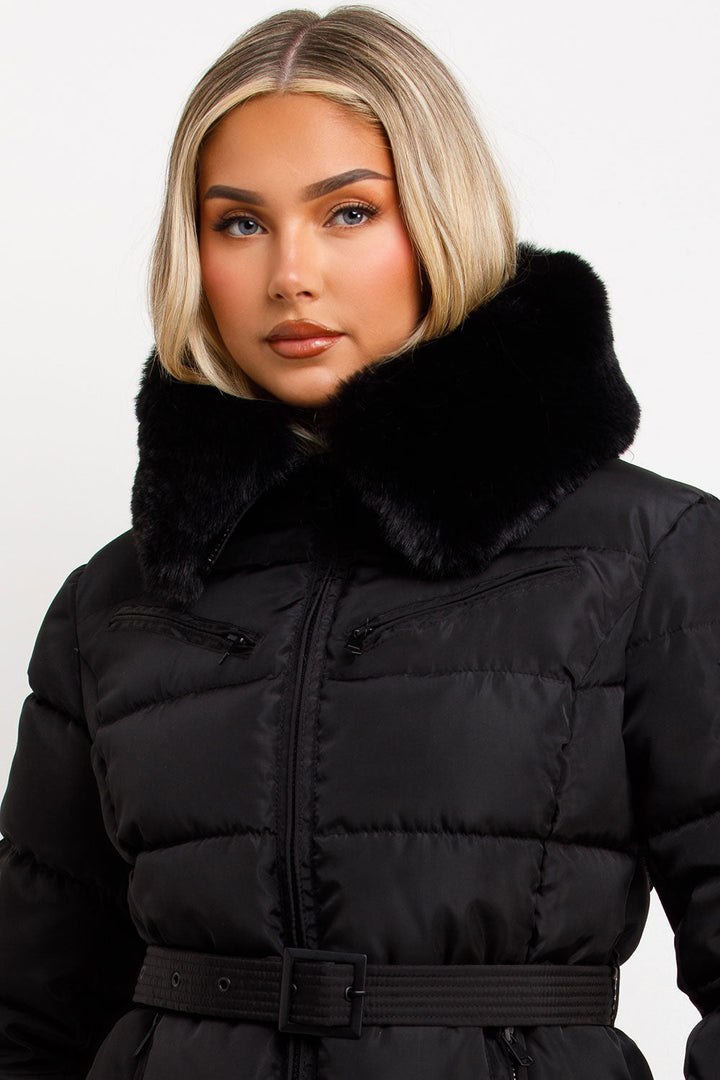 Jane | Women’s belted faux fur hooded puffer jacket