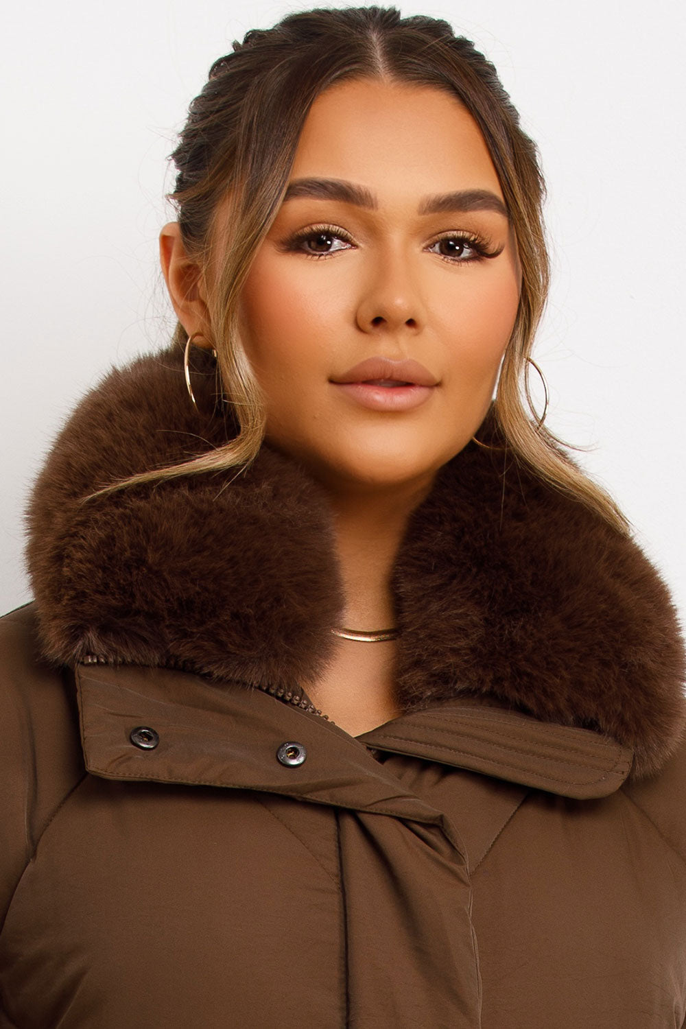Shay | Women’s long quilted puffer coat with faux fur collar