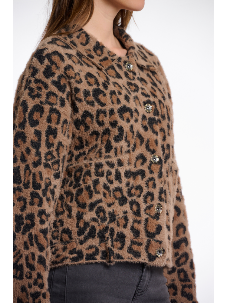 Aamina | Women’s leopard print button-up faux fur jacket