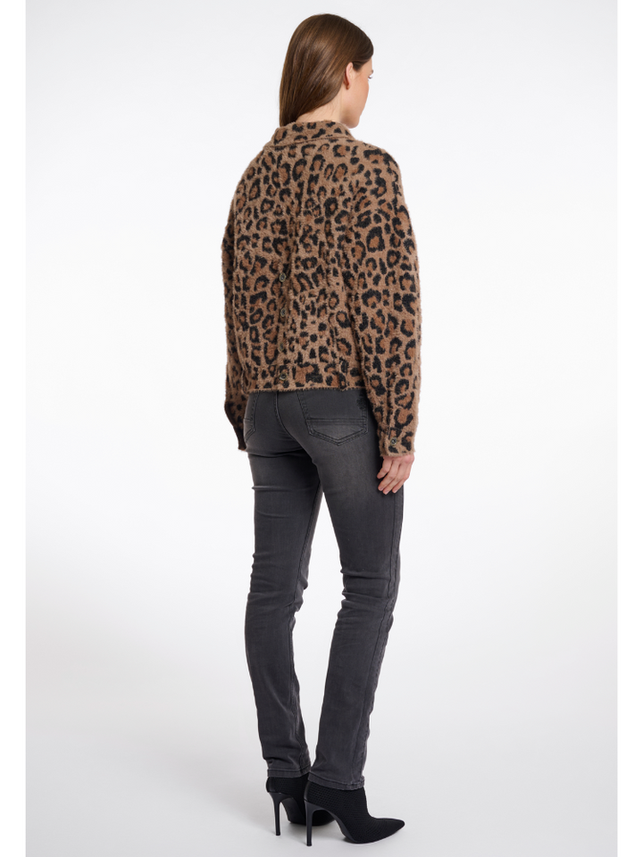 Aamina | Women’s leopard print button-up faux fur jacket
