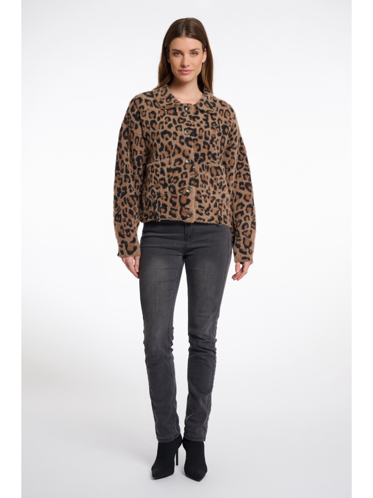 Aamina | Women’s leopard print button-up faux fur jacket