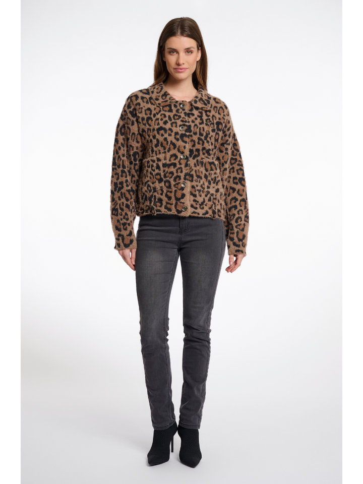 Aamina | Women’s leopard print button-up faux fur jacket