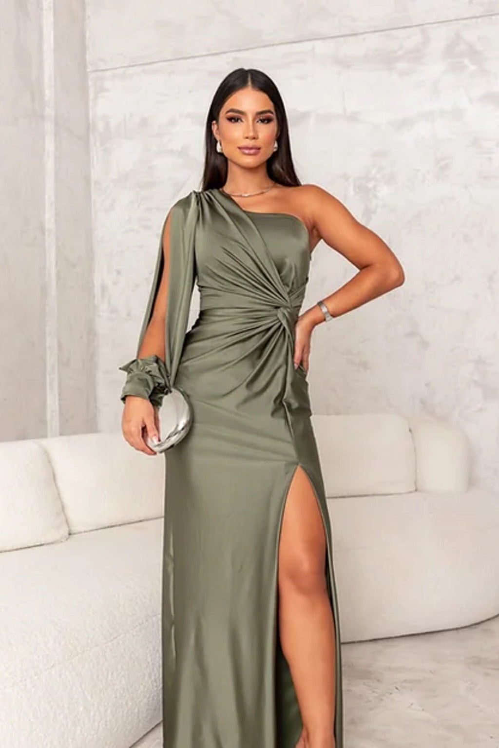 Amy | Women’s one-shoulder drape maxi dress with slit detail