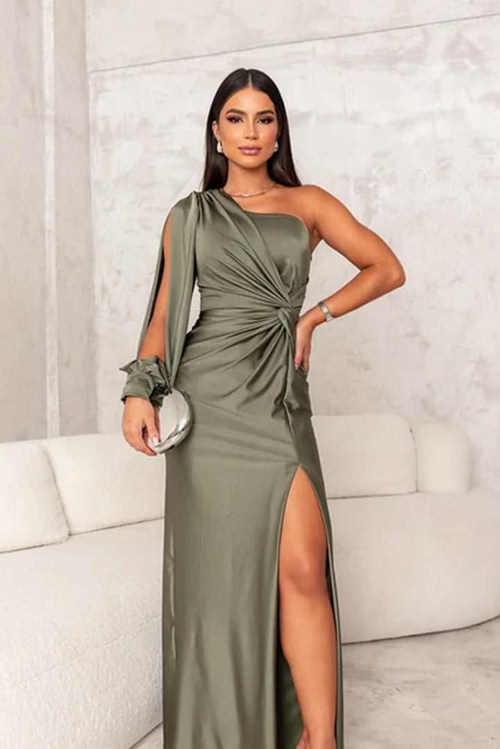 Amy | Women’s one-shoulder drape maxi dress with slit detail
