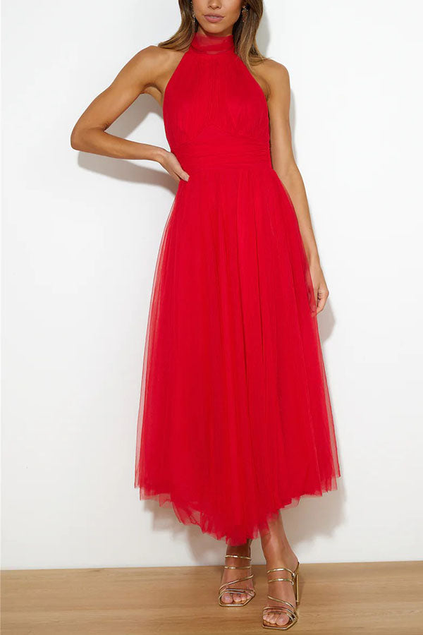 Vina | Women’s tulle midi dress with fitted bodice