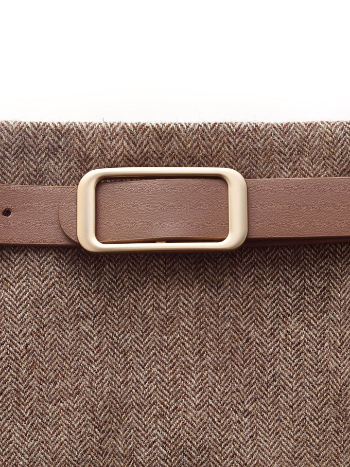 Arya | Women's wool A-line mini skirt with leather belt