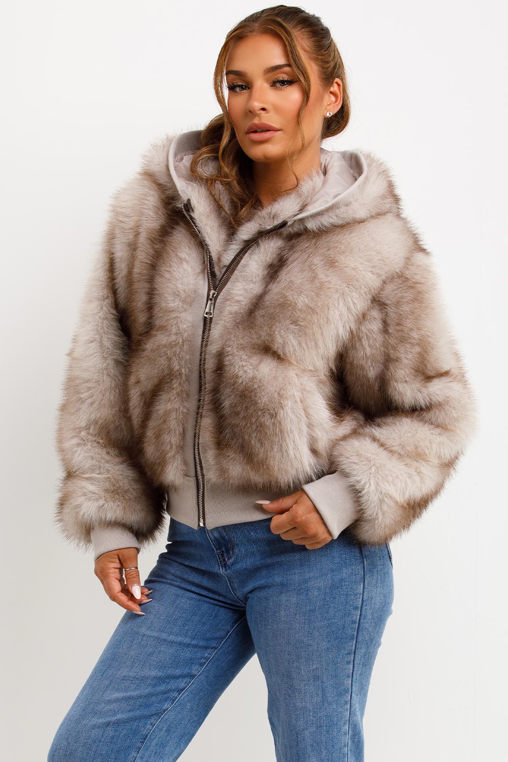 Maia | Women’s faux fur hooded bomber jacket