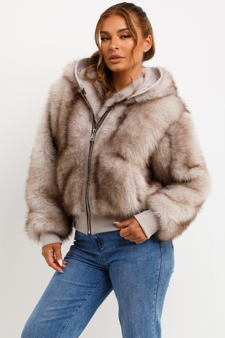 Maia | Women’s faux fur hooded bomber jacket
