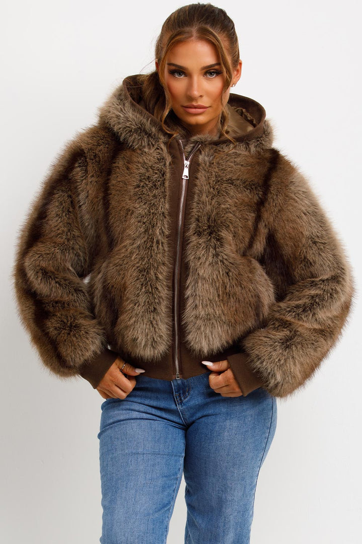 Zariah | Women’s faux fur bomber jacket with hood