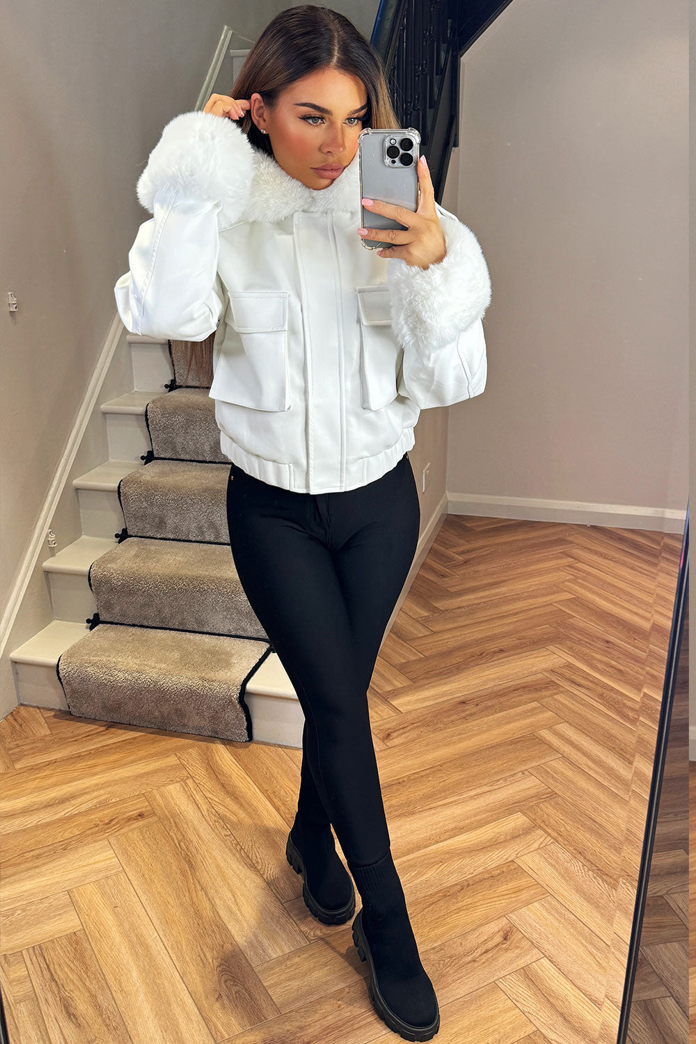 Ariella | Women’s faux fur trim bomber jacket