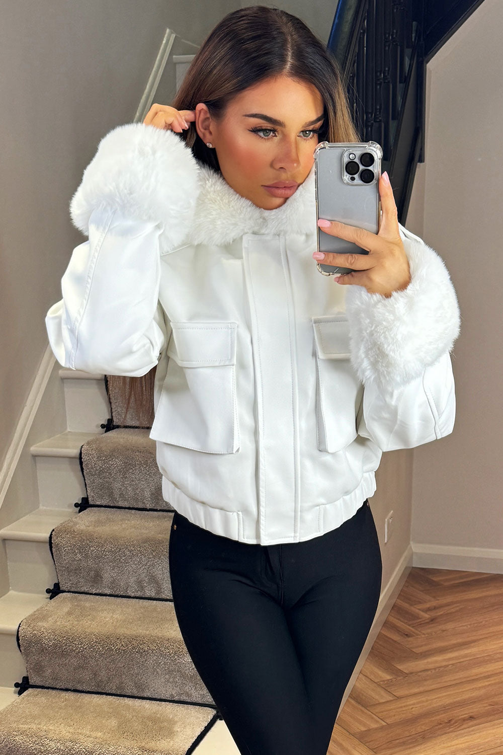 Ariella | Women’s faux fur trim bomber jacket
