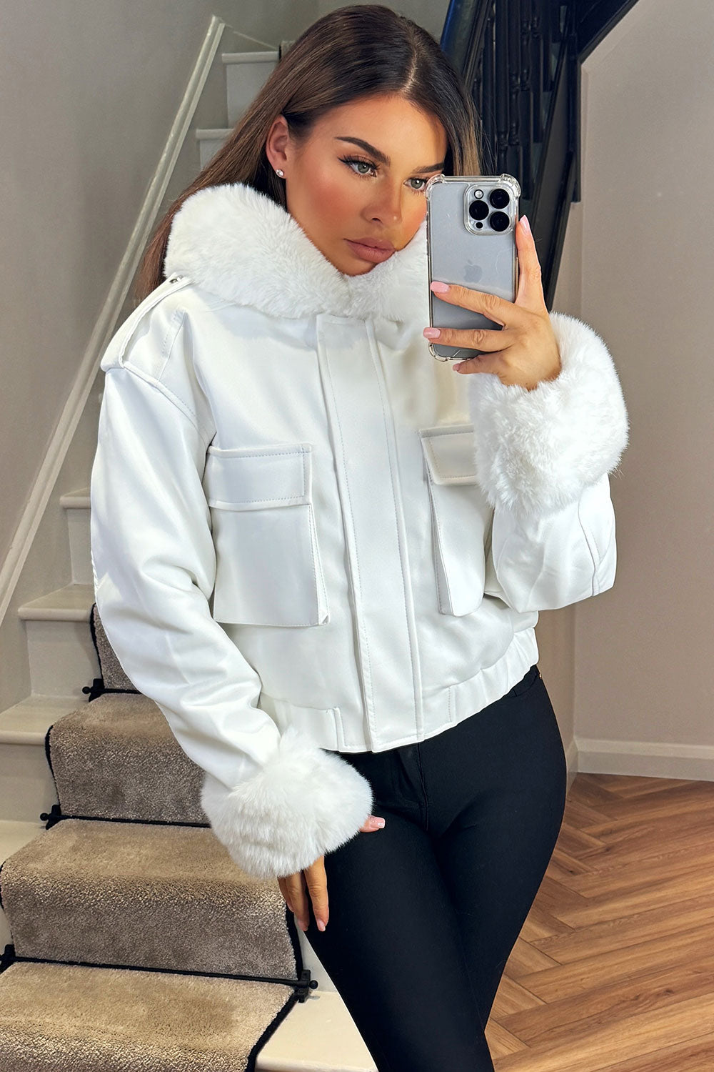 Ariella | Women’s faux fur trim bomber jacket