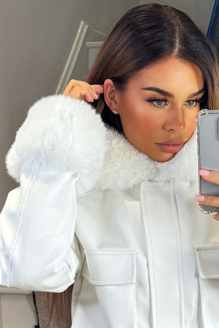 Ariella | Women’s faux fur trim bomber jacket