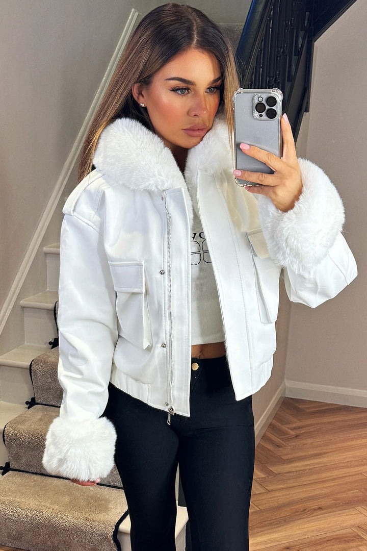 Ariella | Women’s faux fur trim bomber jacket