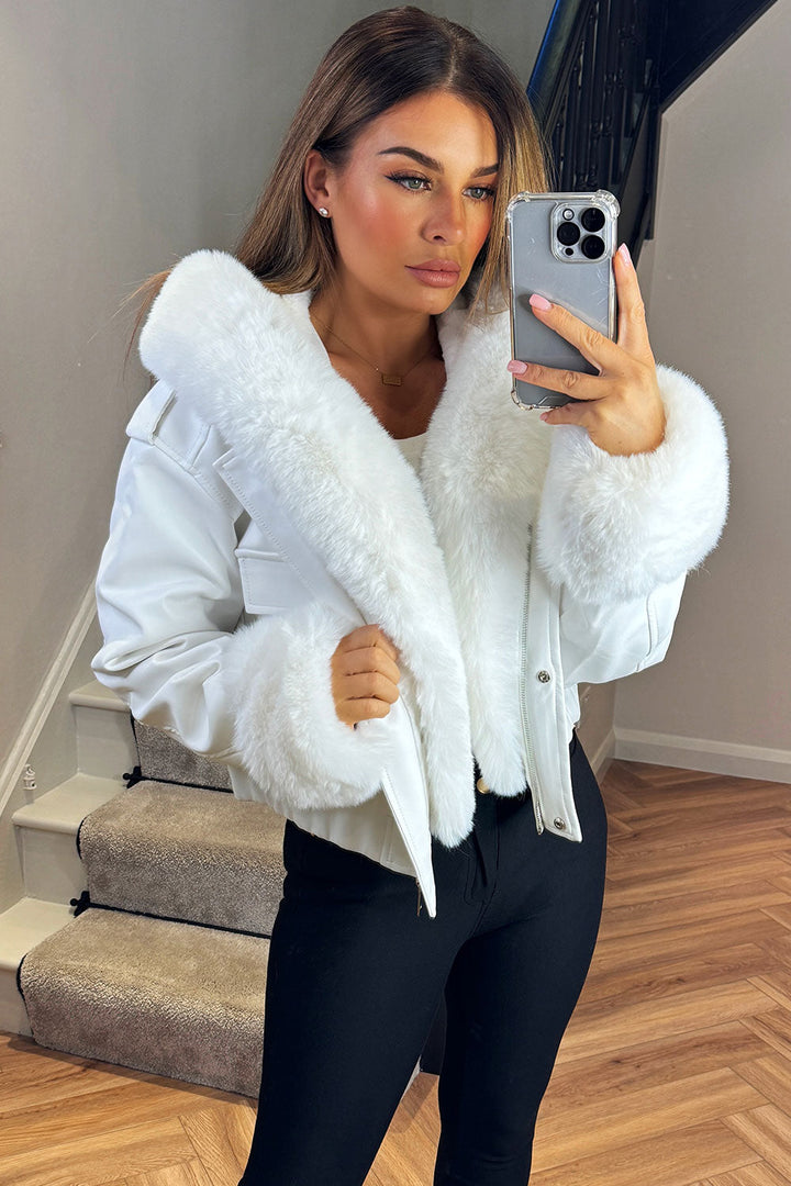 Ariella | Women’s faux fur trim bomber jacket