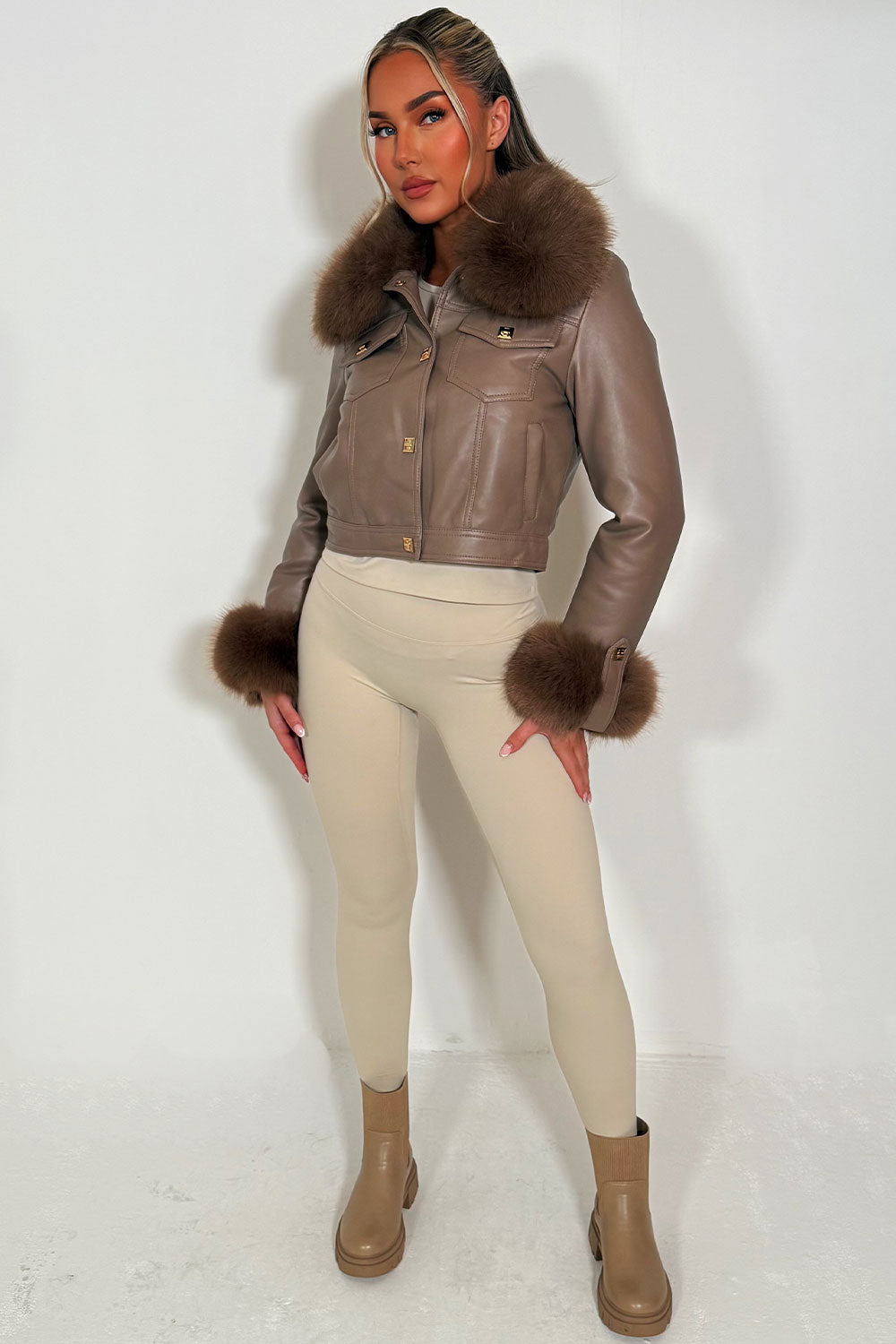 Chelsea | Women’s faux leather bomber jacket with detachable fur