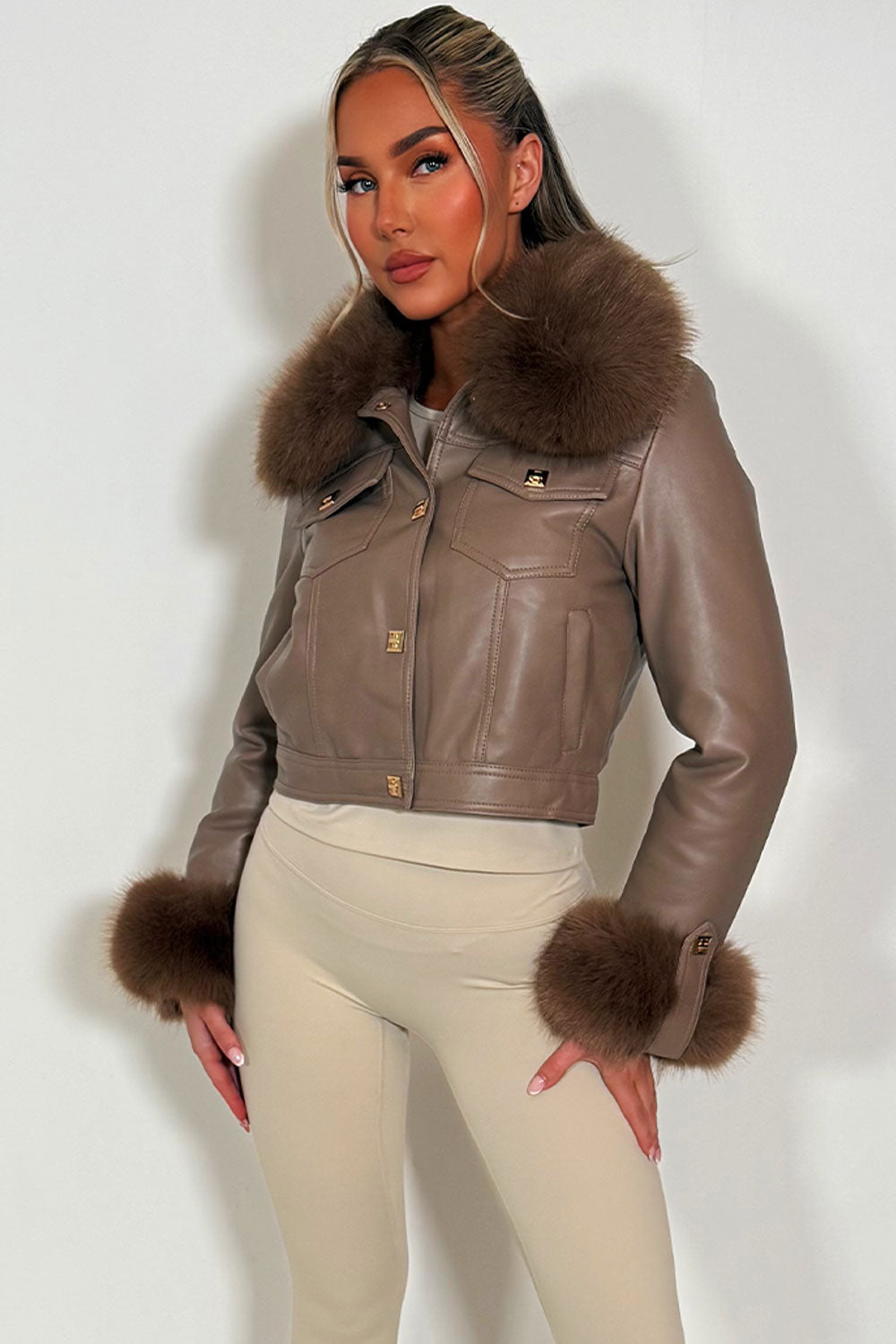Chelsea | Women’s faux leather bomber jacket with detachable fur