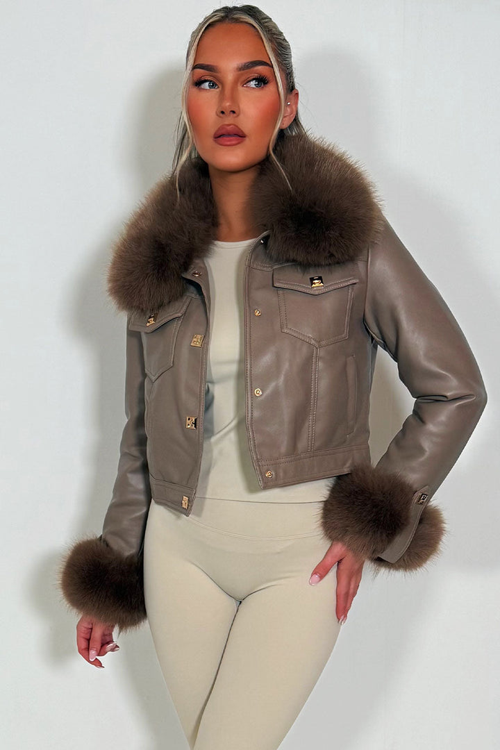 Chelsea | Women’s faux leather bomber jacket with detachable fur