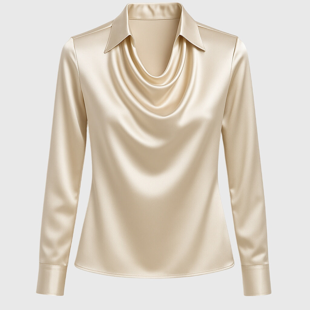 Sylvie | Glossy blouse with pleated neckline