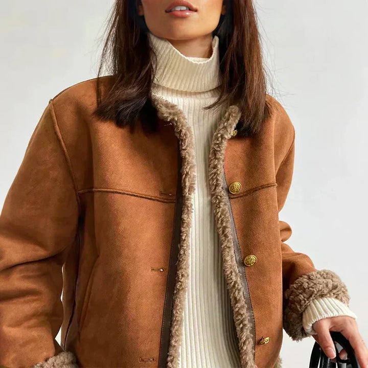 Rosie | Women’s buttoned faux shearling lined suede jacket