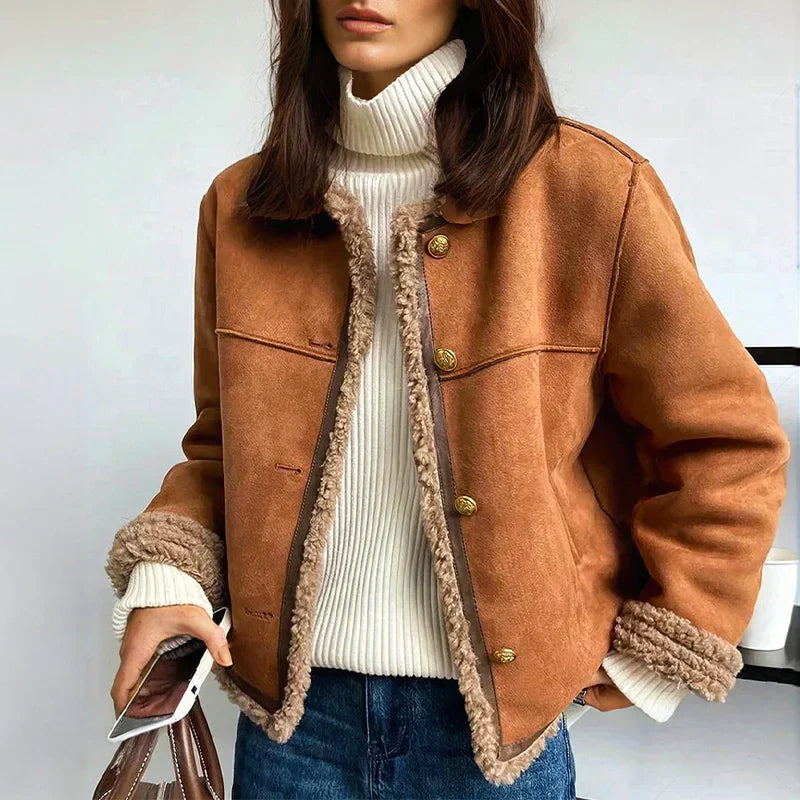 Rosie | Women’s buttoned faux shearling lined suede jacket