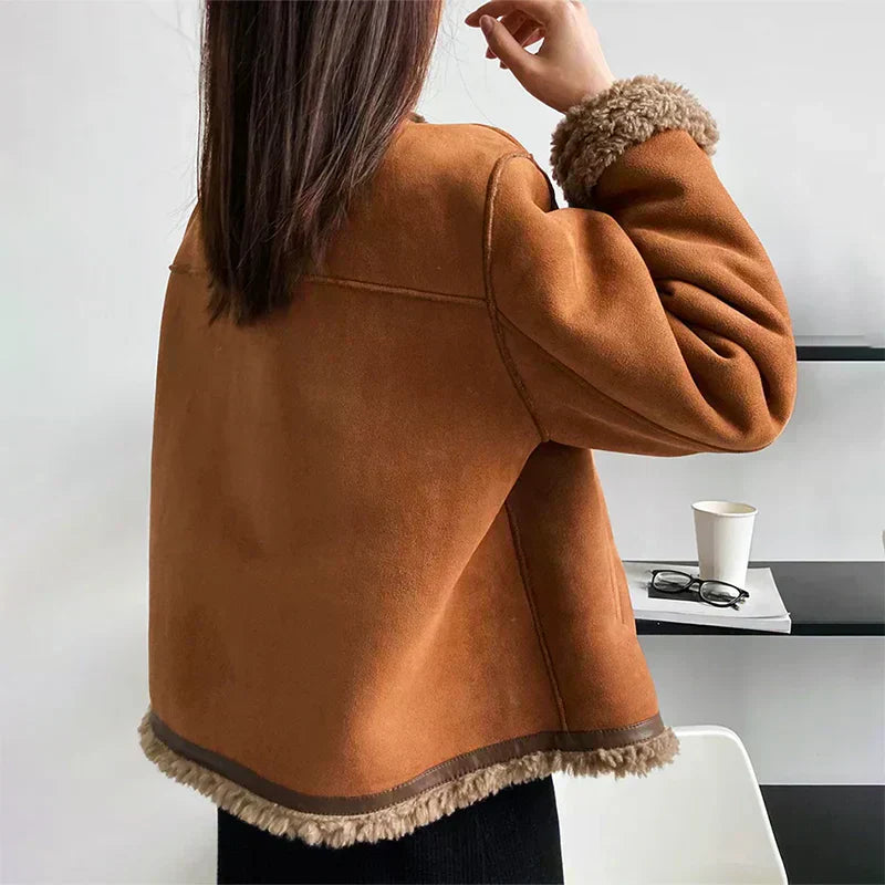 Rosie | Women’s buttoned faux shearling lined suede jacket