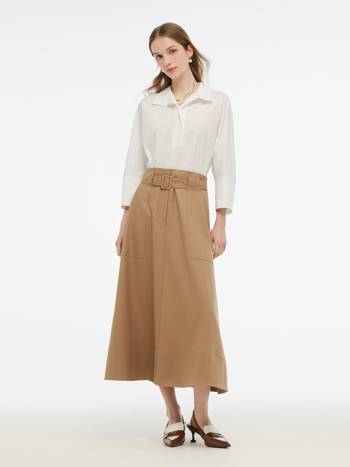 Noelle | Women's worsted wool gathered waist flared skirt with belt
