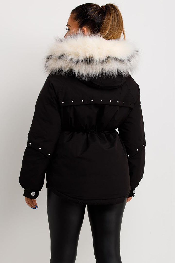 Janelle | Women’s faux fur hood coat with stud detail