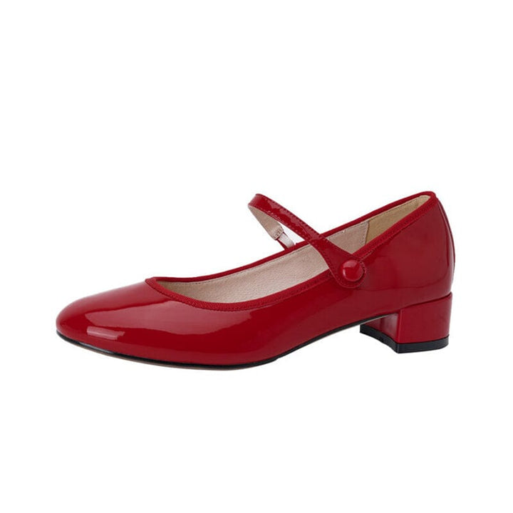 Anika | Women's glossy buckle block heel sandals with rounded shape